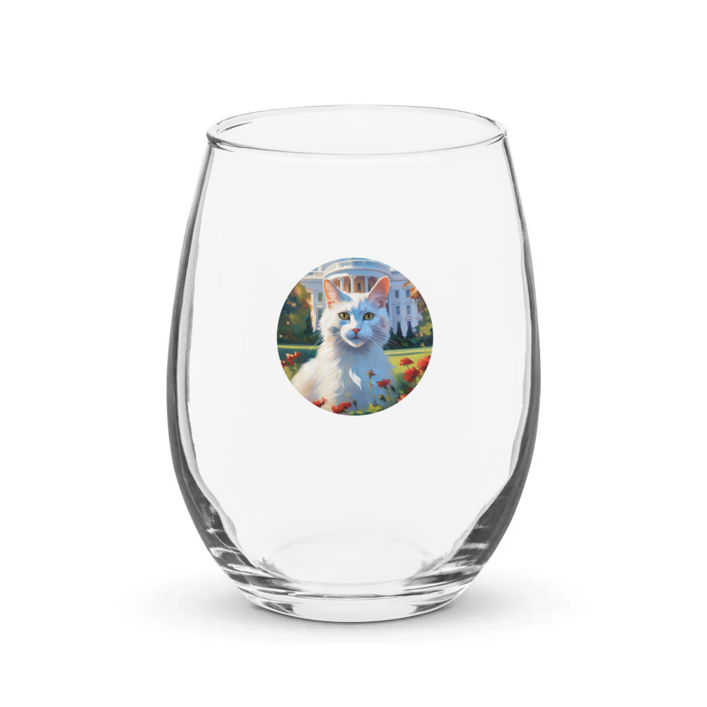 PugMug Custom White Companion Cat Stemless Wine Glass