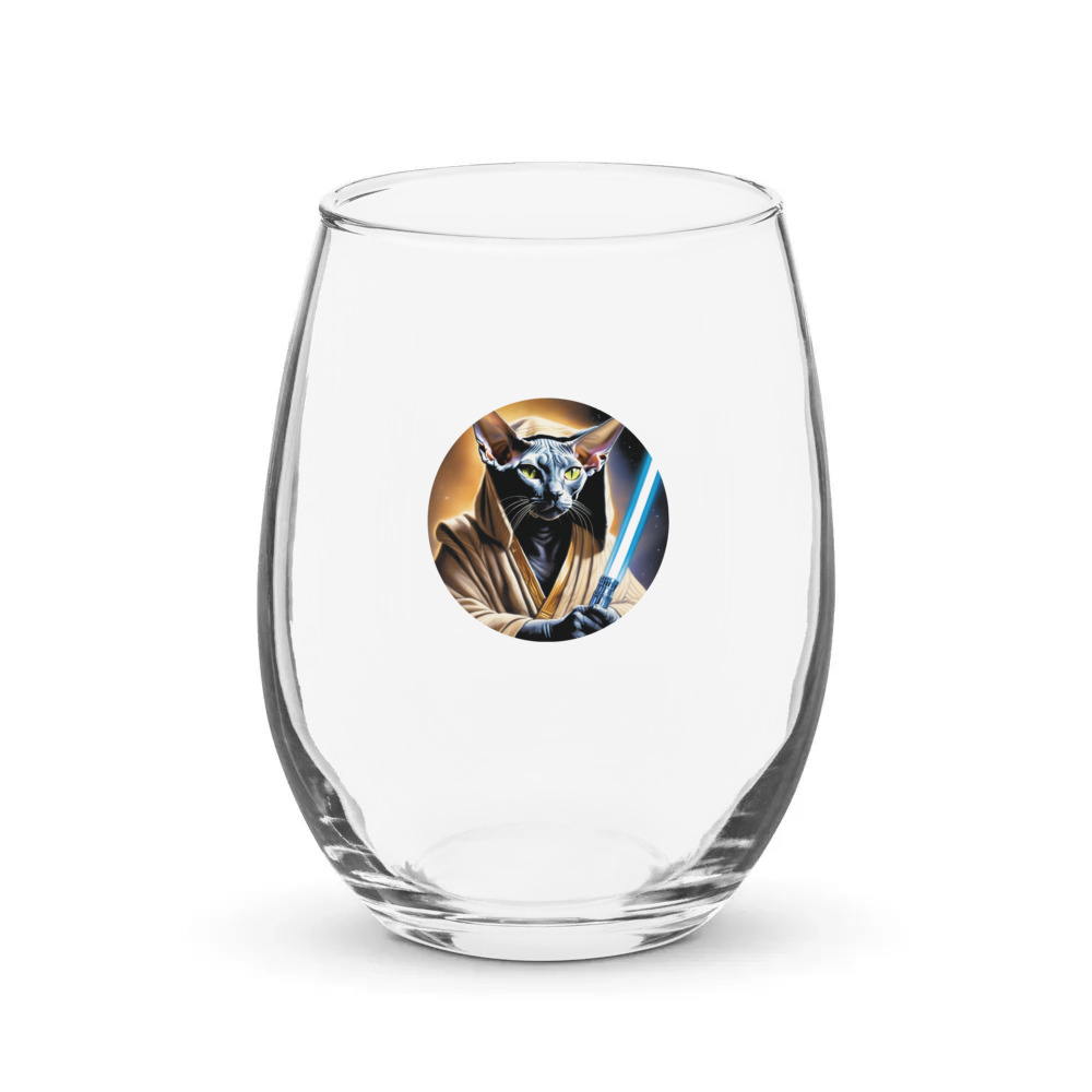 PugMug Custom Black Sphynx Cat Stemless Wine Glass