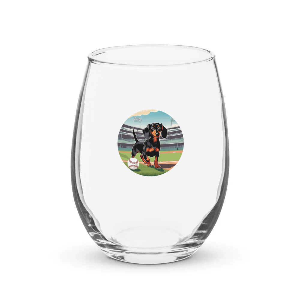 PugMug Custom Black Dachshund Stemless Wine Glass
