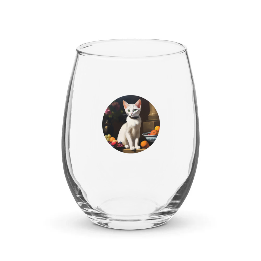PugMug Custom White Abyssinian Cat Stemless Wine Glass