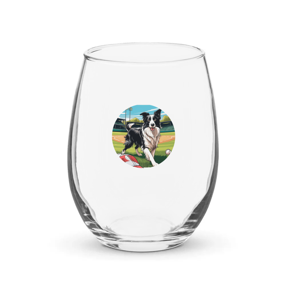 PugMug Custom Border Collie Stemless Wine Glass