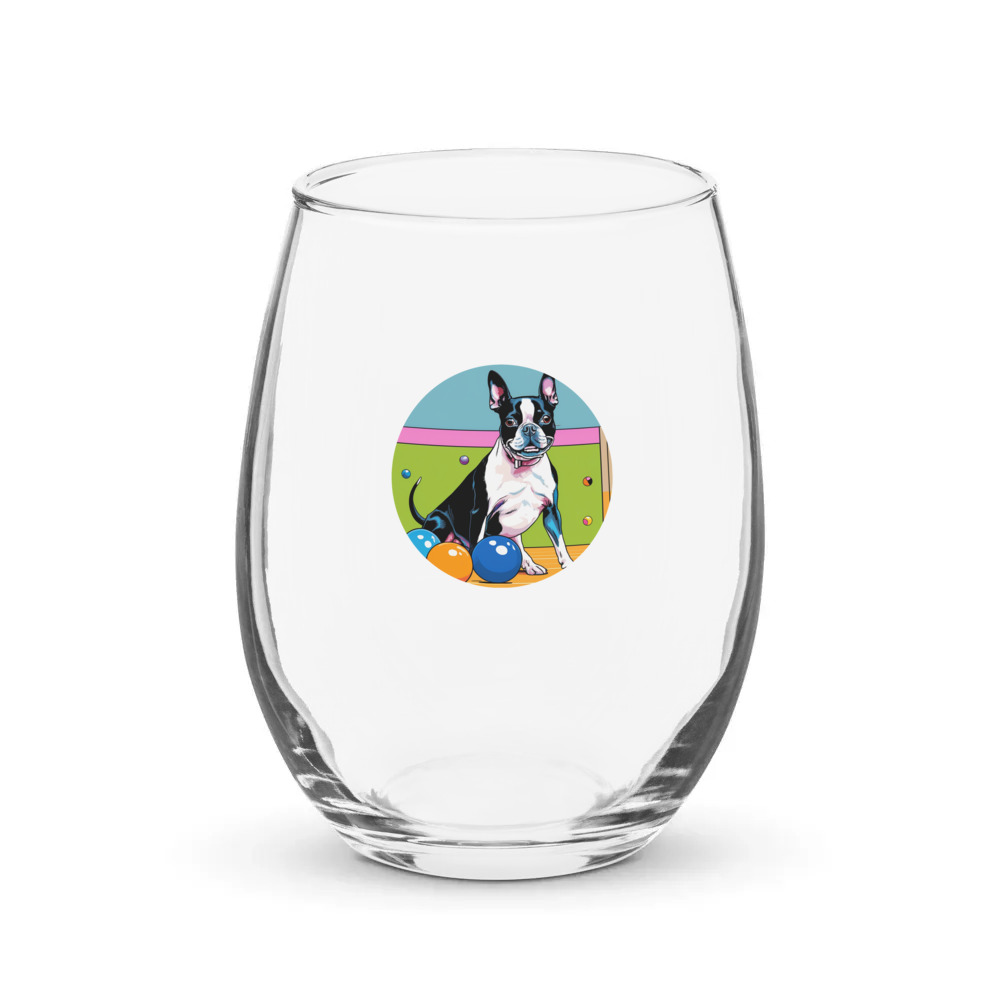 PugMug Custom Boston Terrier Stemless Wine Glass