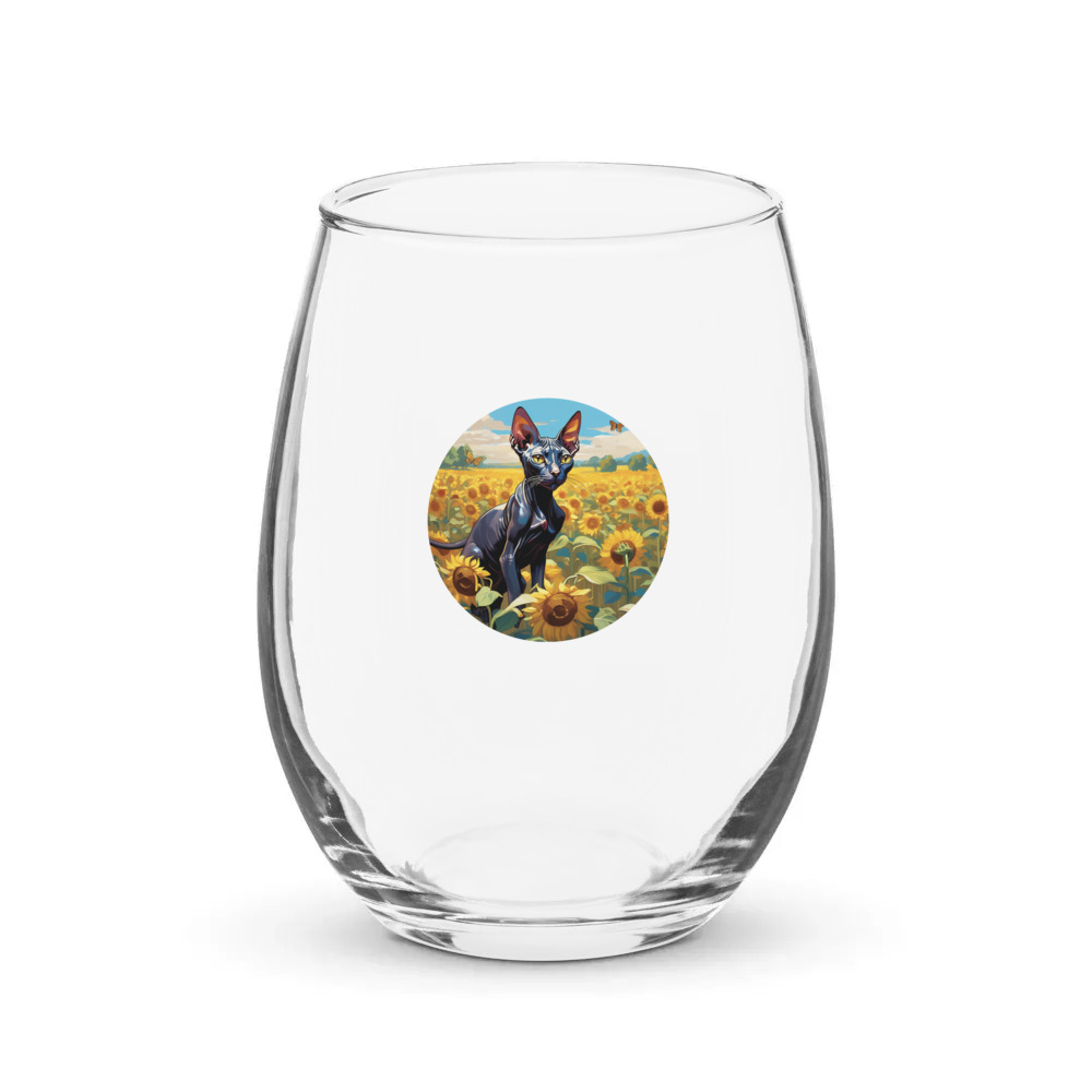 PugMug Custom Black Sphynx Cat Stemless Wine Glass