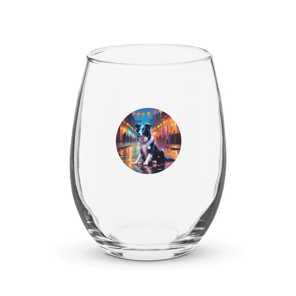 PugMug Custom Border Collie Stemless Wine Glass