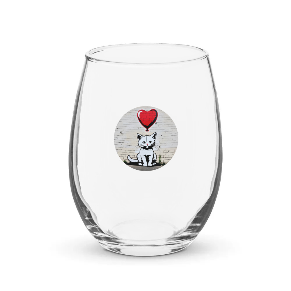 PugMug Custom White Companion Cat Stemless Wine Glass