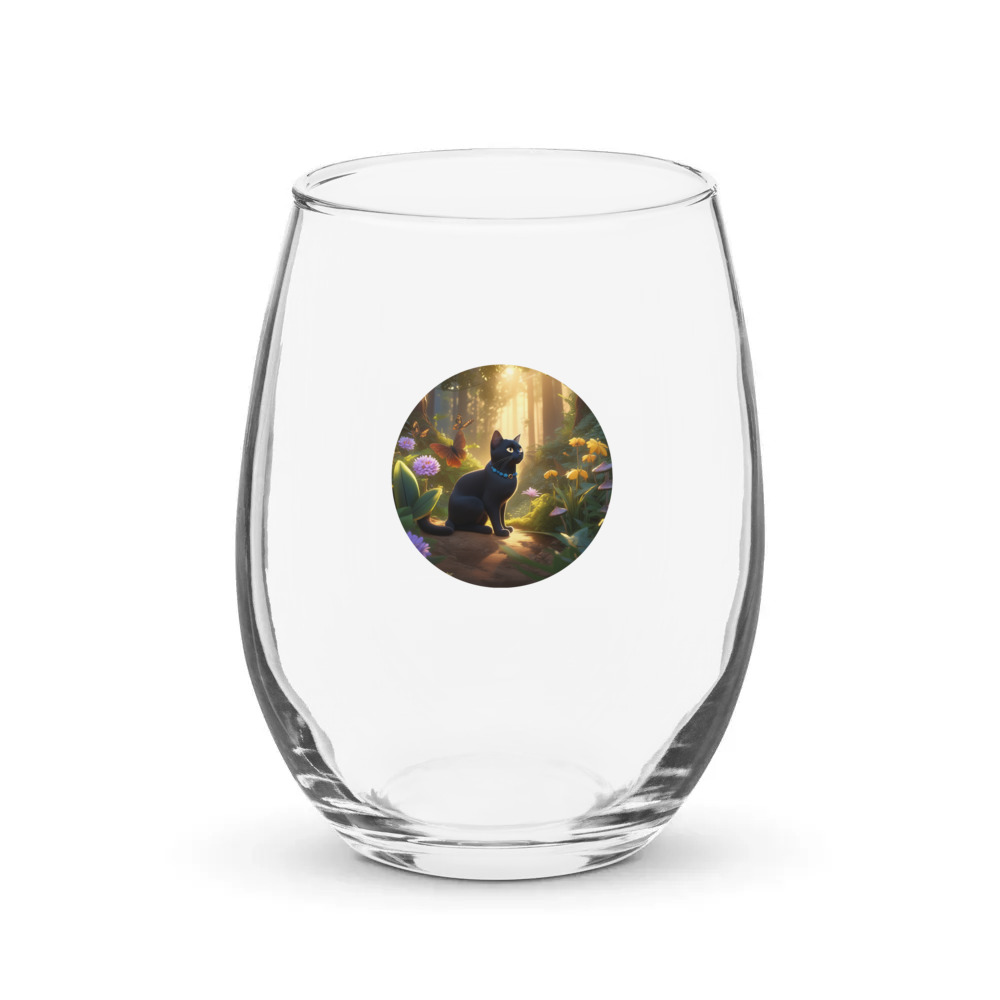 PugMug Custom Black Exotic Cat Stemless Wine Glass