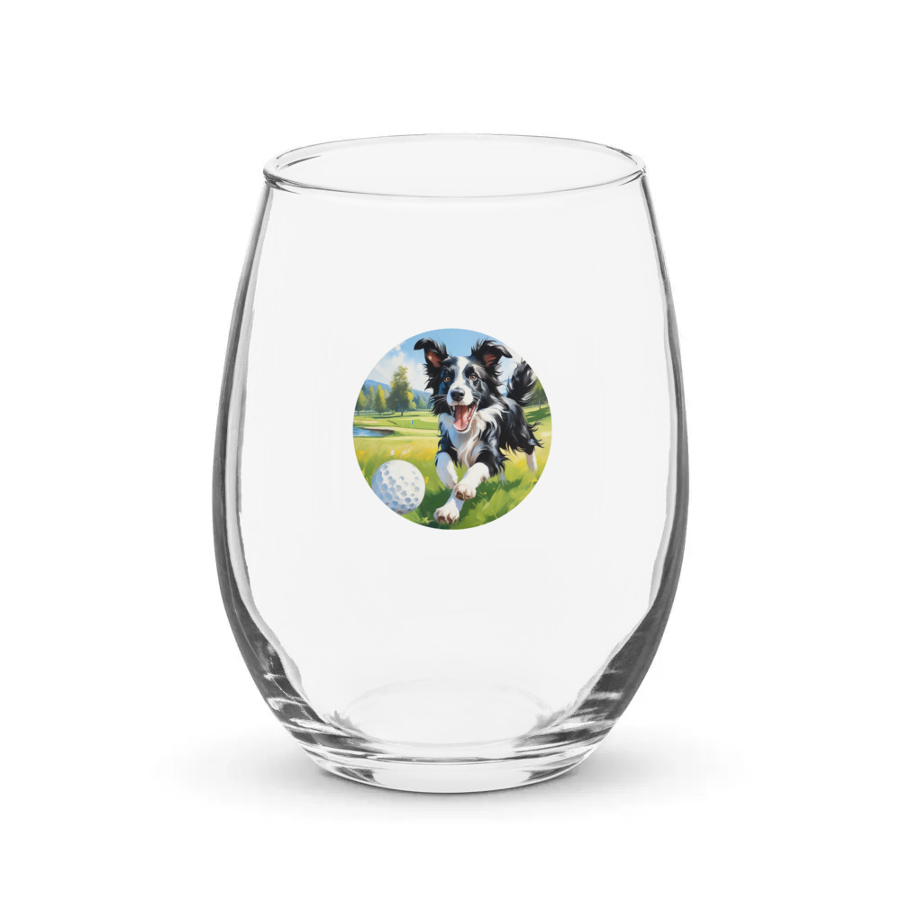 PugMug Custom Border Collie Stemless Wine Glass