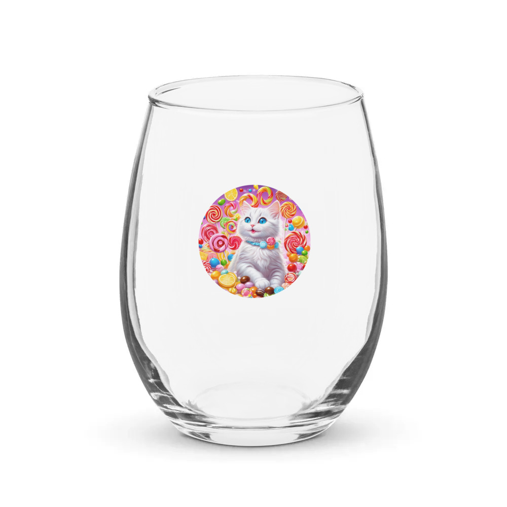 PugMug Custom White Companion Cat Stemless Wine Glass