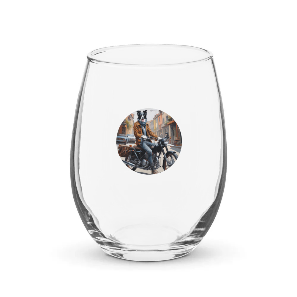 PugMug Custom Border Collie Stemless Wine Glass