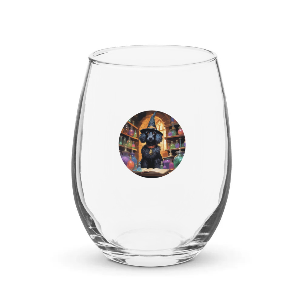 PugMug Custom Black Poodle Stemless Wine Glass