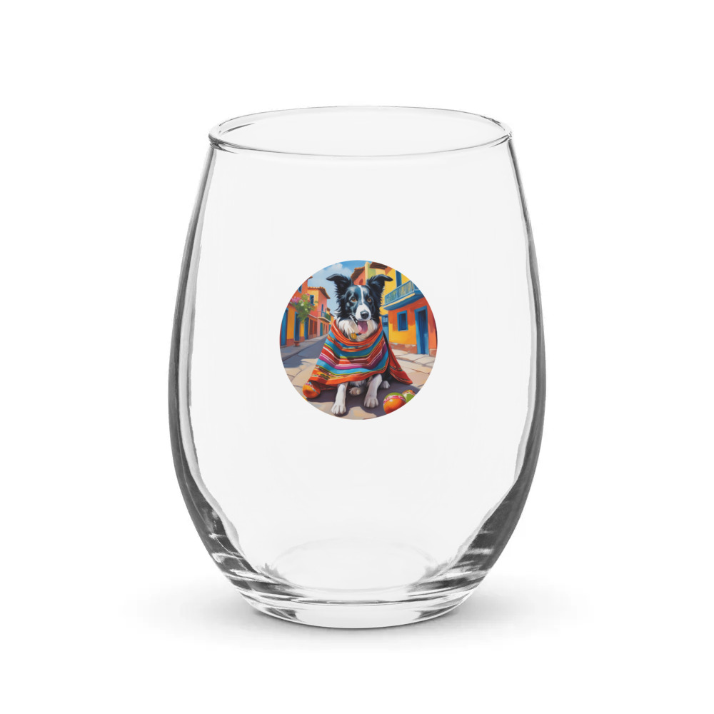 PugMug Custom Border Collie Stemless Wine Glass