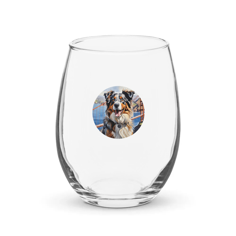 PugMug Custom Australian Shepherd Dog Stemless Wine Glass