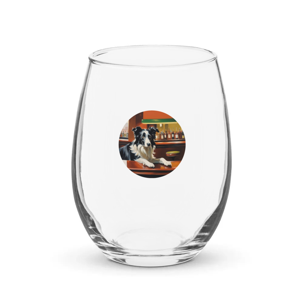 PugMug Custom Border Collie Stemless Wine Glass