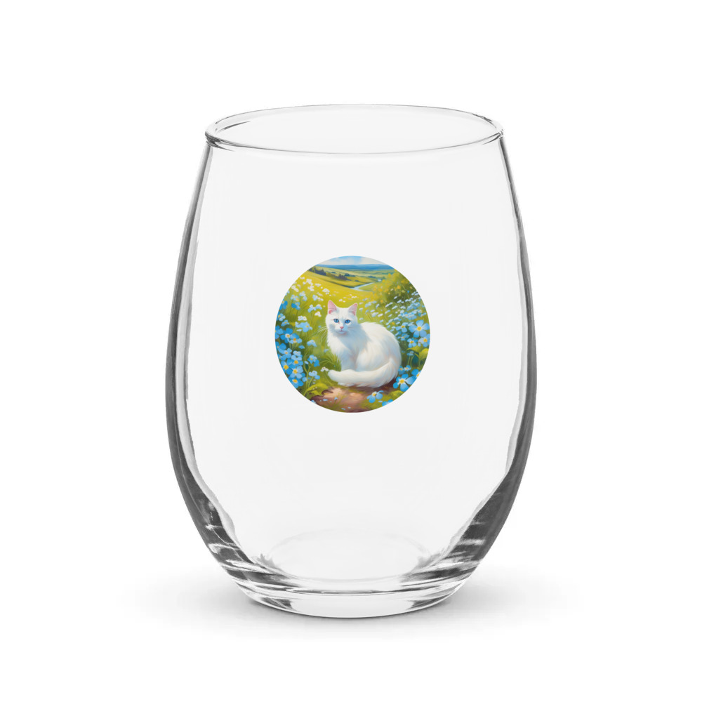 PugMug Custom White Companion Cat Stemless Wine Glass