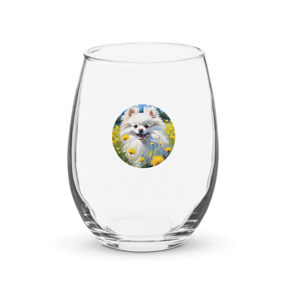 PugMug Custom White Pomeranian Stemless Wine Glass