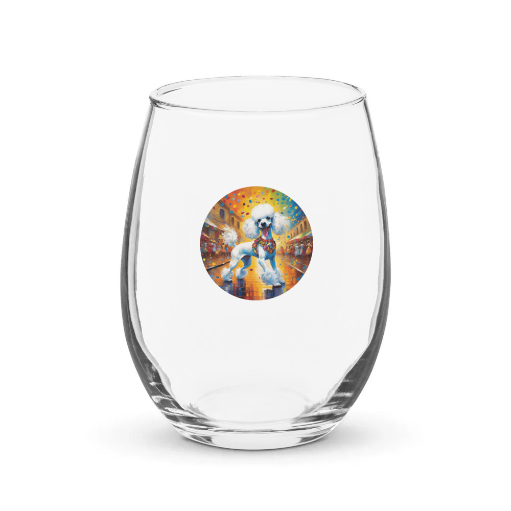 PugMug Custom White Poodle Stemless Wine Glass