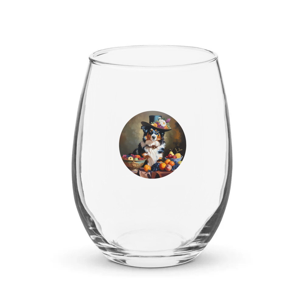 PugMug Custom Australian Shepherd Dog Stemless Wine Glass