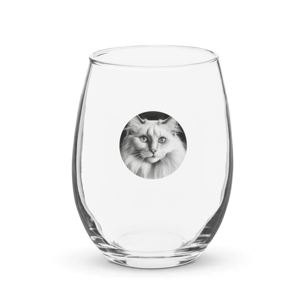 PugMug Custom White Ragdoll Cat Stemless Wine Glass