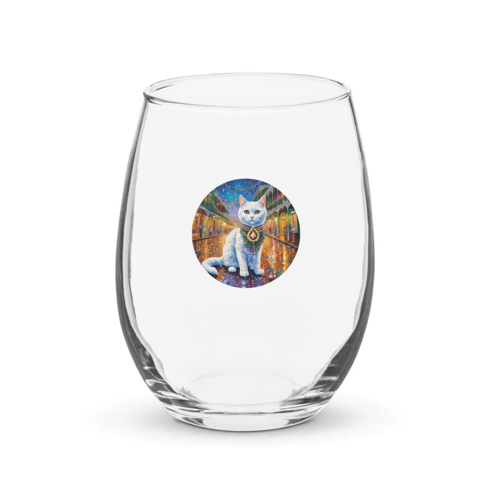 PugMug Custom White Companion Cat Stemless Wine Glass
