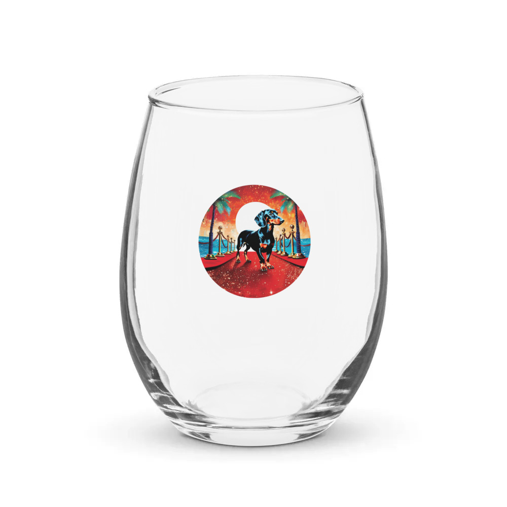 PugMug Custom Black Dachshund Stemless Wine Glass