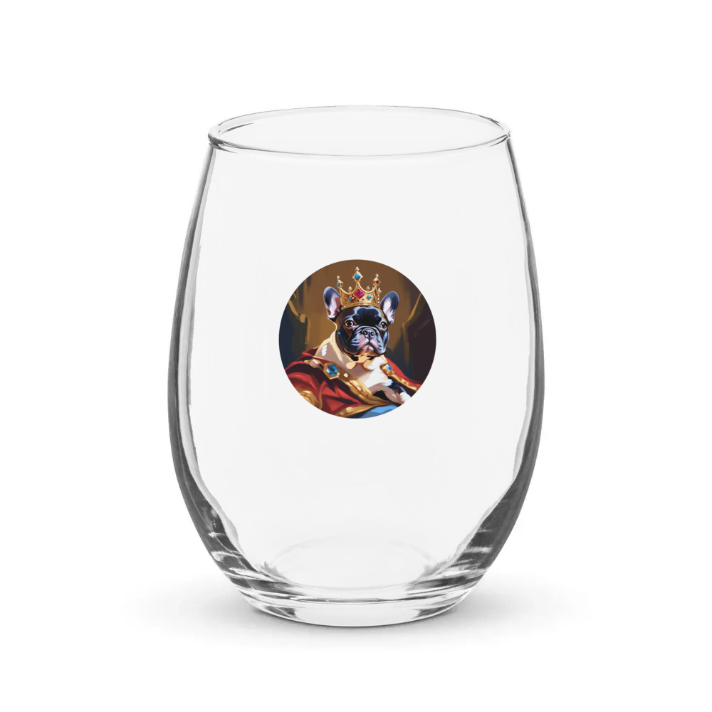 PugMug Custom Tan French Bulldog Stemless Wine Glass