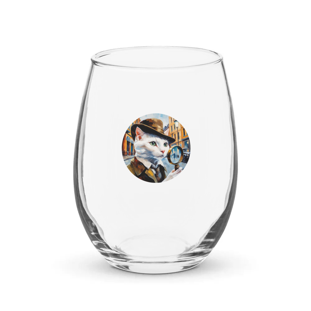 PugMug Custom White Companion Cat Stemless Wine Glass