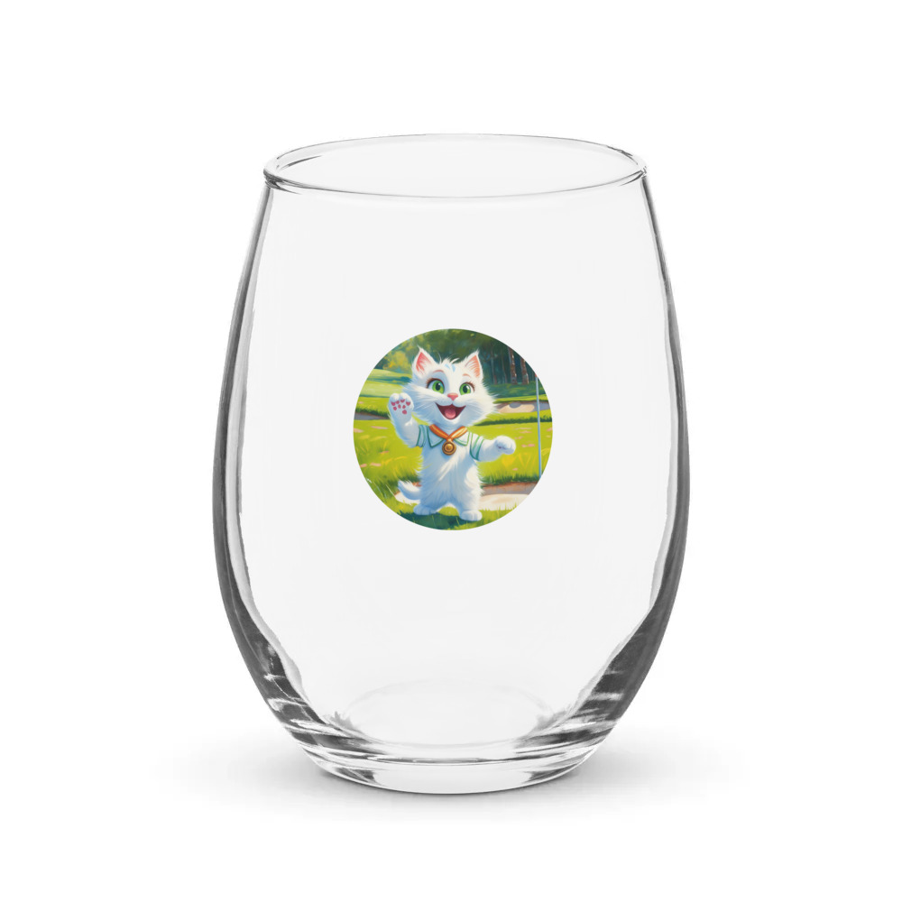 PugMug Custom White Companion Cat Stemless Wine Glass