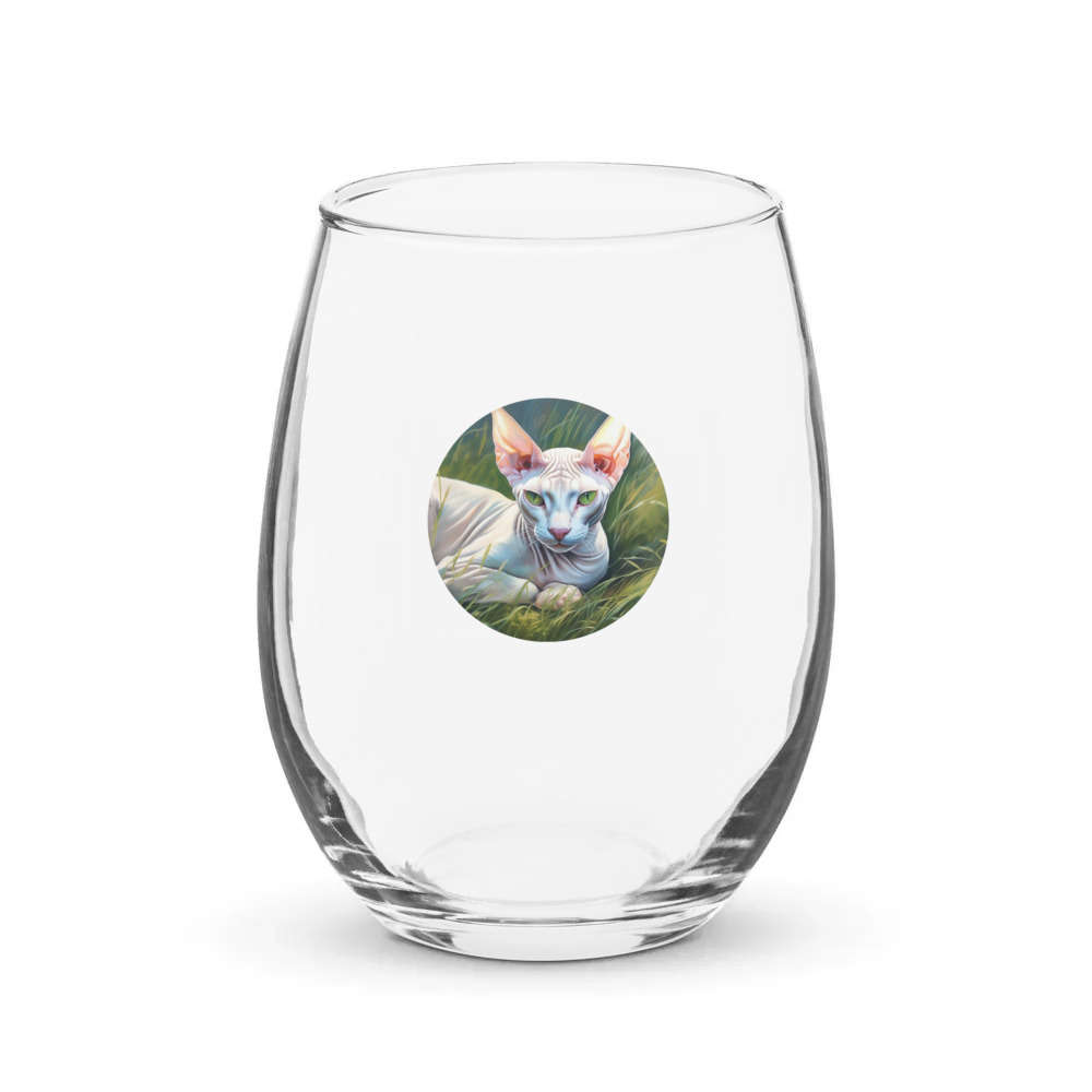 PugMug Custom White Sphynx Cat Stemless Wine Glass