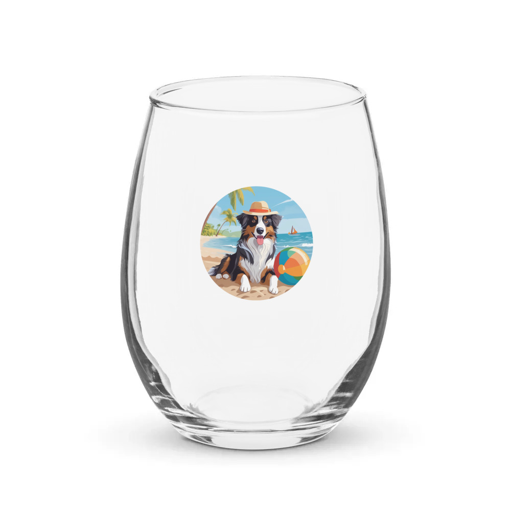 PugMug Custom Australian Shepherd Dog Stemless Wine Glass