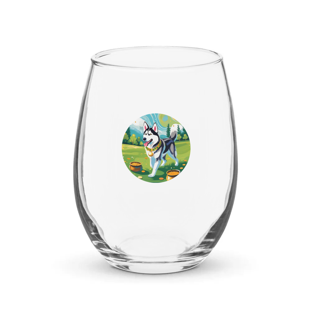 PugMug Custom Siberian Husky Stemless Wine Glass