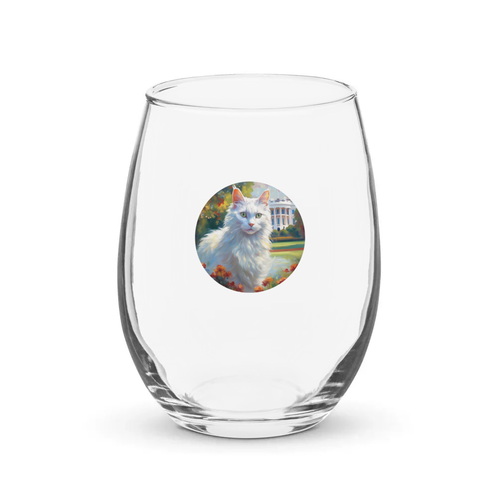 PugMug Custom White Companion Cat Stemless Wine Glass