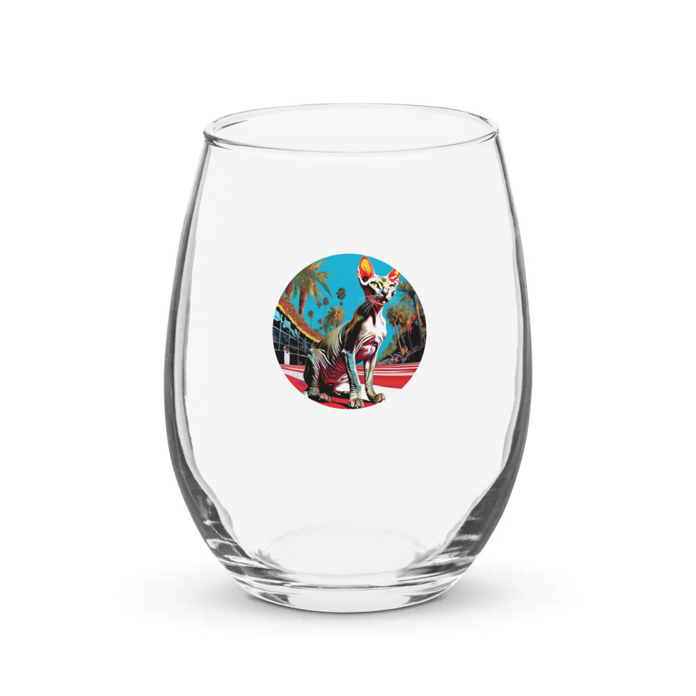 PugMug Custom Tabby Sphynx Cat Stemless Wine Glass