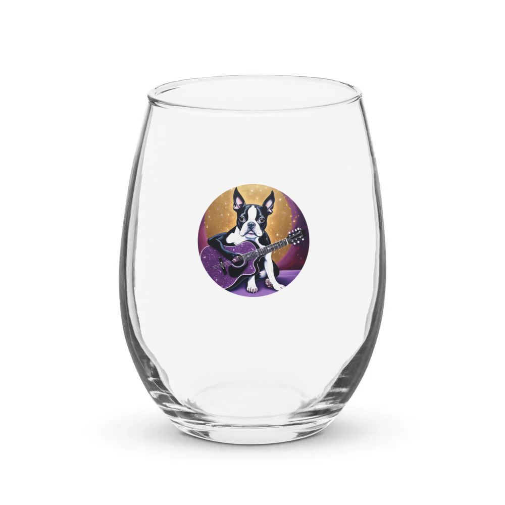 PugMug Custom Boston Terrier Stemless Wine Glass