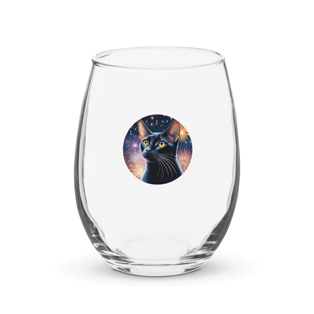 PugMug Custom Black Abyssinian Cat Stemless Wine Glass