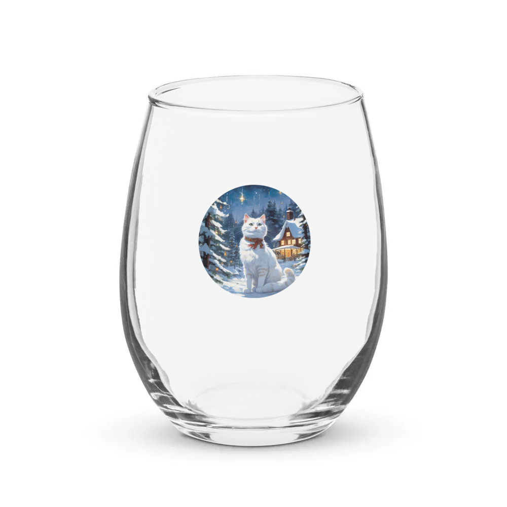PugMug Custom White Companion Cat Stemless Wine Glass