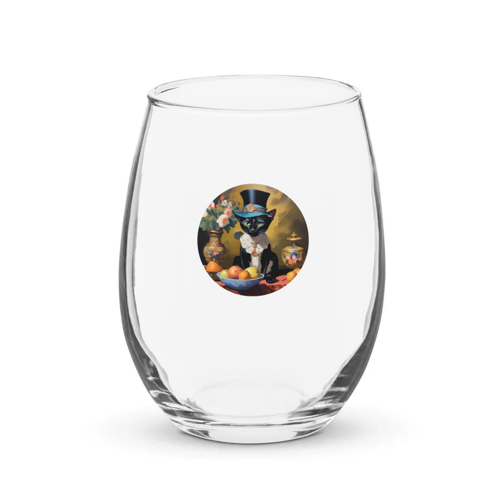 PugMug Custom Black Abyssinian Cat Stemless Wine Glass