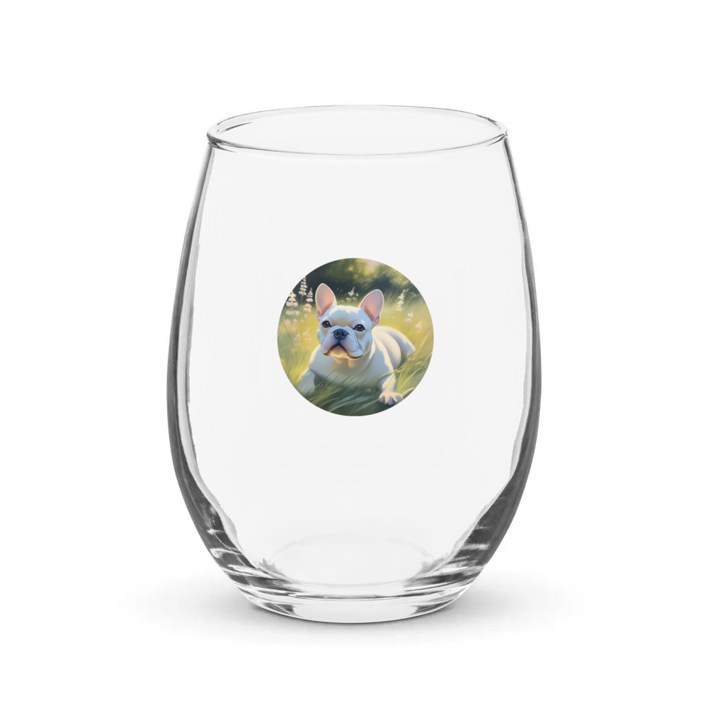 PugMug Custom White French Bulldog Stemless Wine Glass