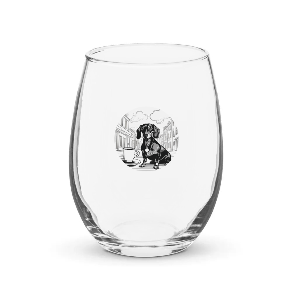 PugMug Custom Black Dachshund Stemless Wine Glass
