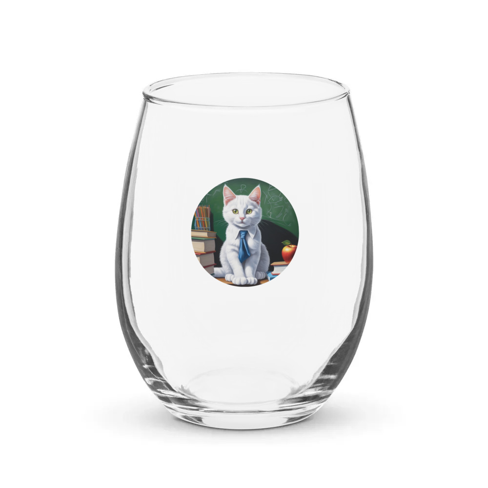 PugMug Custom White Companion Cat Stemless Wine Glass
