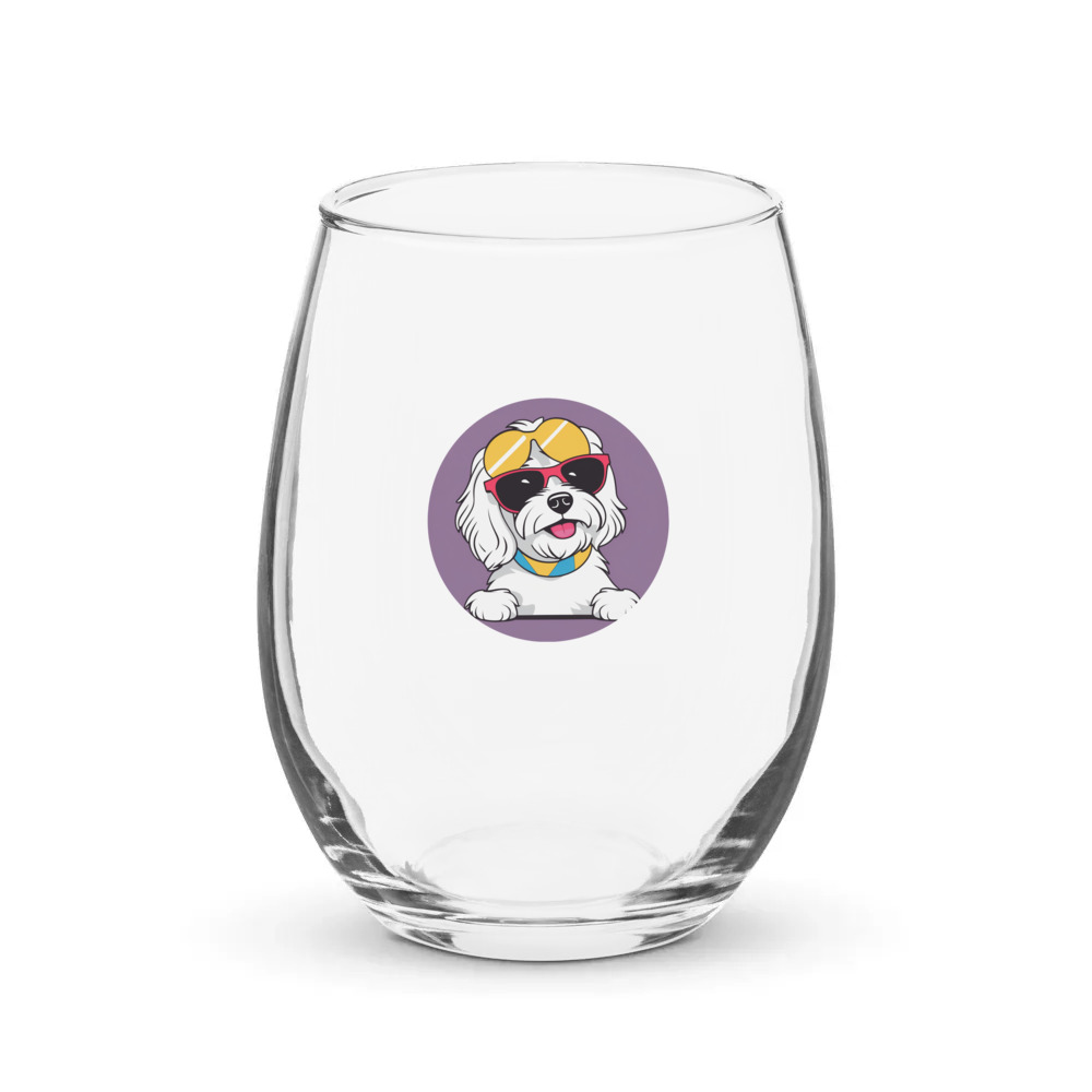 PugMug Custom White Havanese Dog Stemless Wine Glass