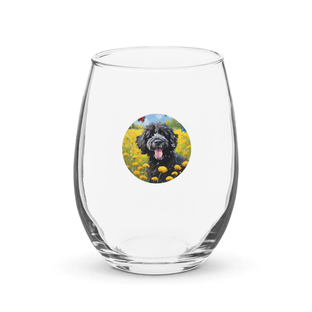 PugMug Custom Portuguese Water Dog Stemless Wine Glass