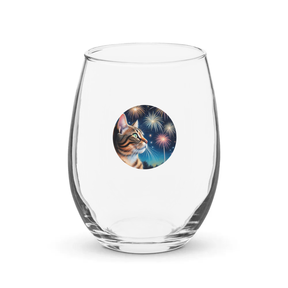 PugMug Custom Tabby Exotic Cat Stemless Wine Glass