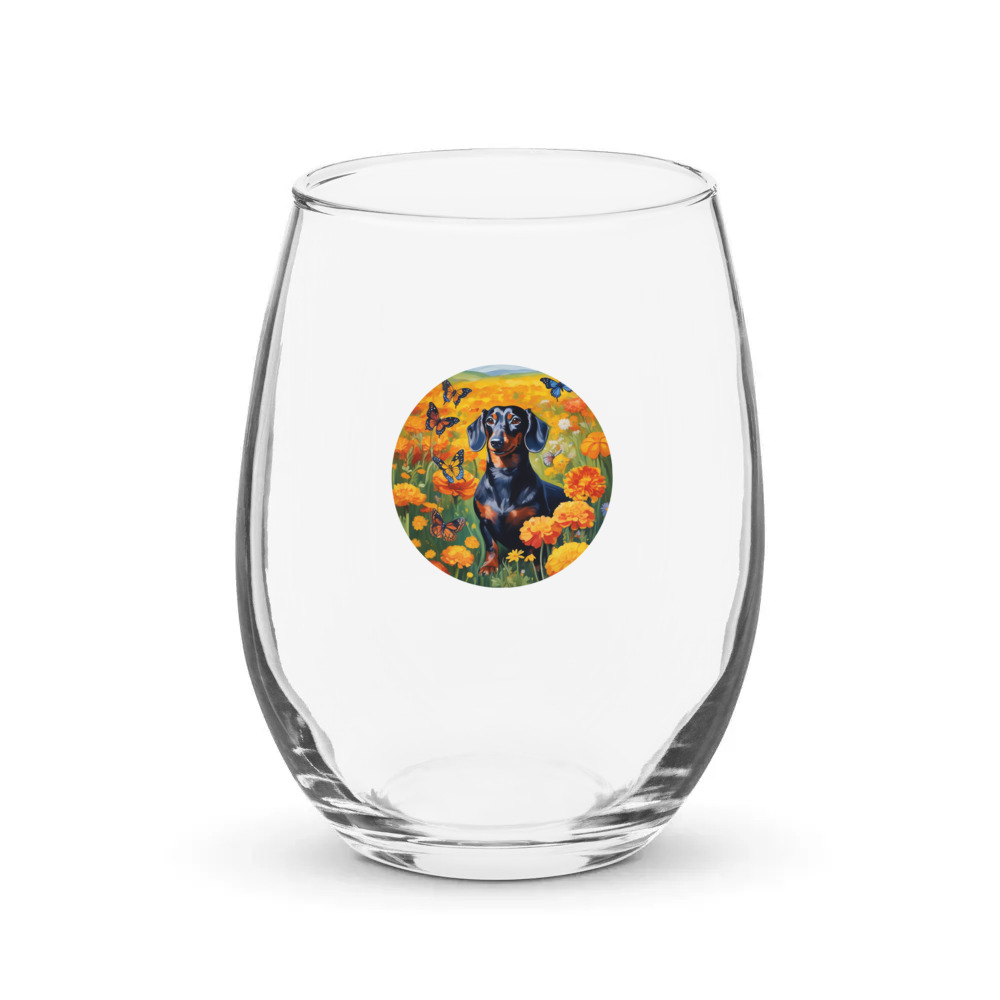 PugMug Custom Black Dachshund Stemless Wine Glass