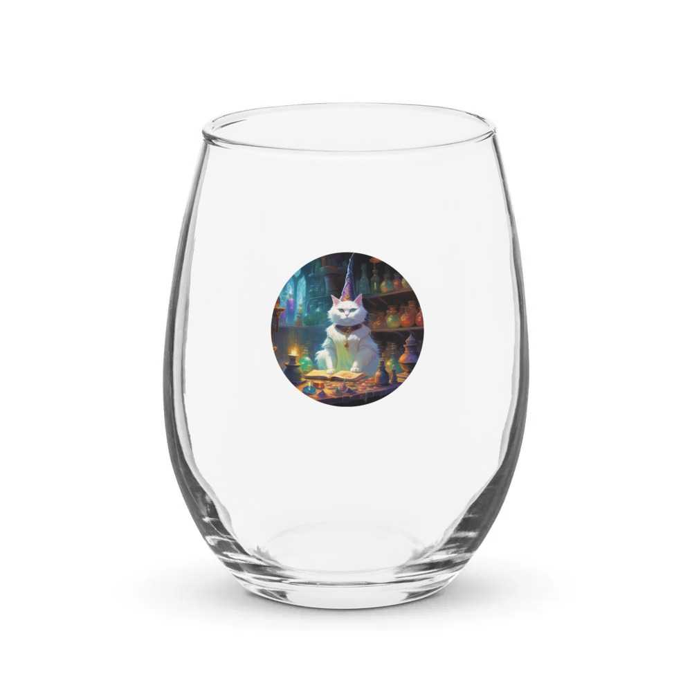 PugMug Custom White Companion Cat Stemless Wine Glass