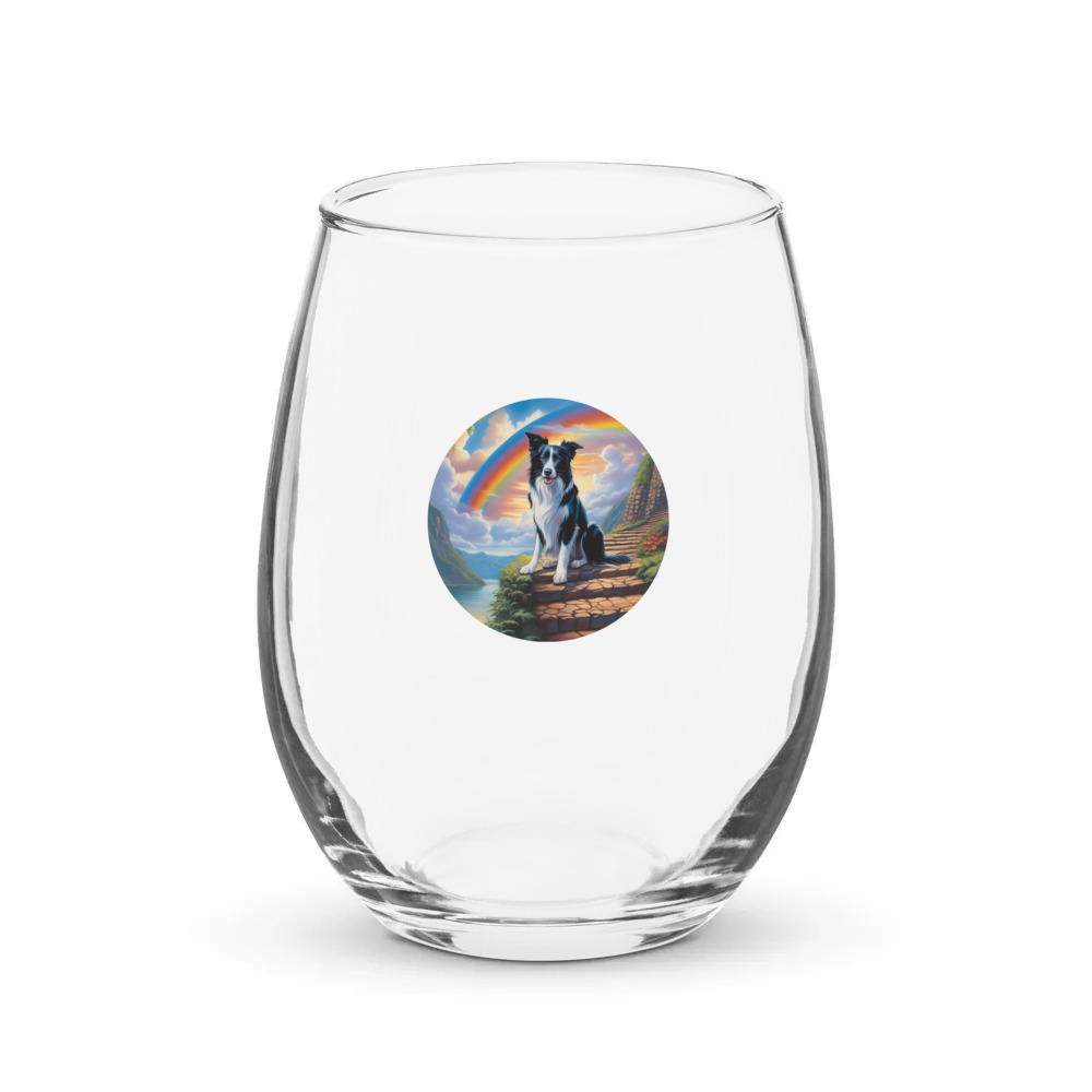 PugMug Custom Border Collie Stemless Wine Glass