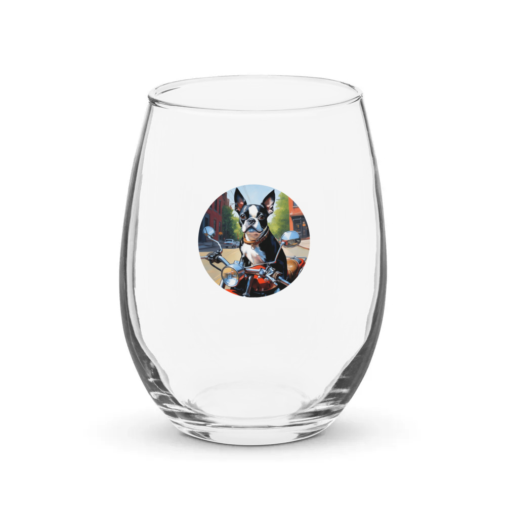 PugMug Custom Boston Terrier Stemless Wine Glass