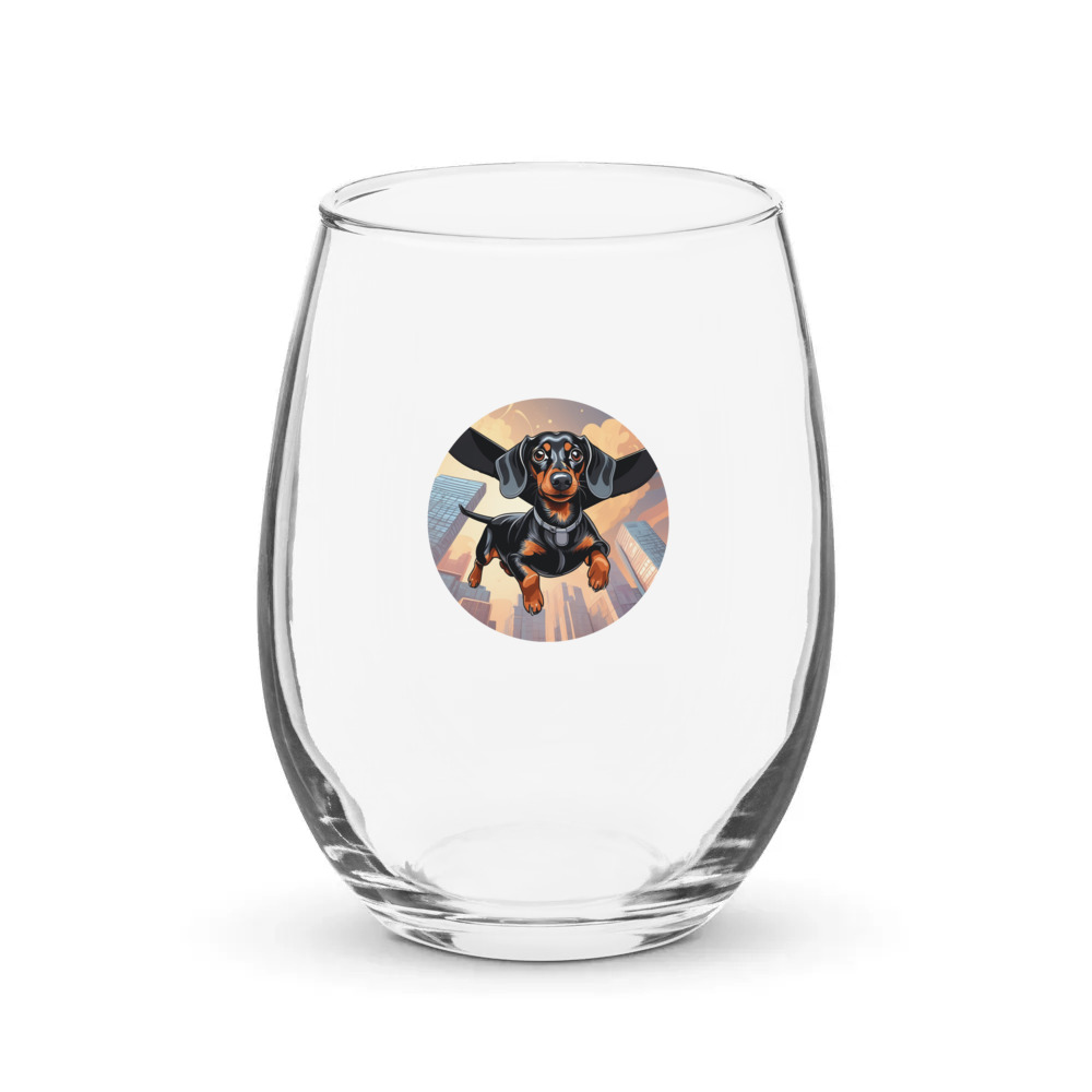 PugMug Custom Black Dachshund Stemless Wine Glass