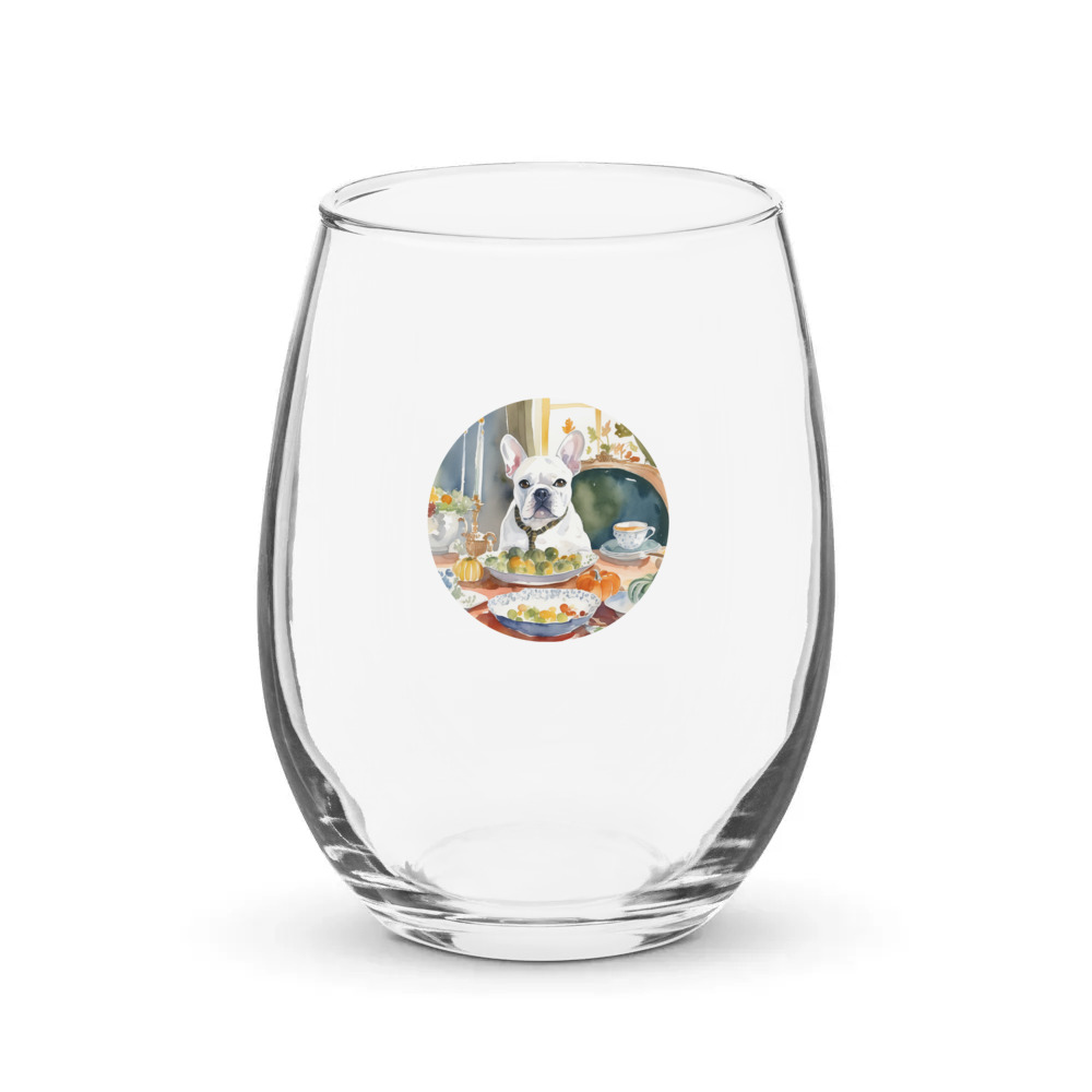 PugMug Custom White French Bulldog Stemless Wine Glass