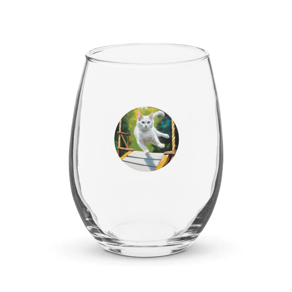PugMug Custom White Companion Cat Stemless Wine Glass
