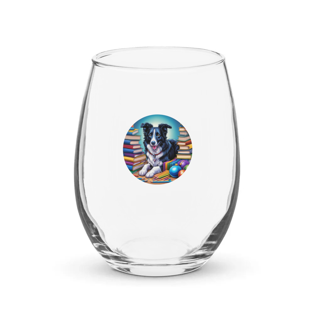 PugMug Custom Border Collie Stemless Wine Glass